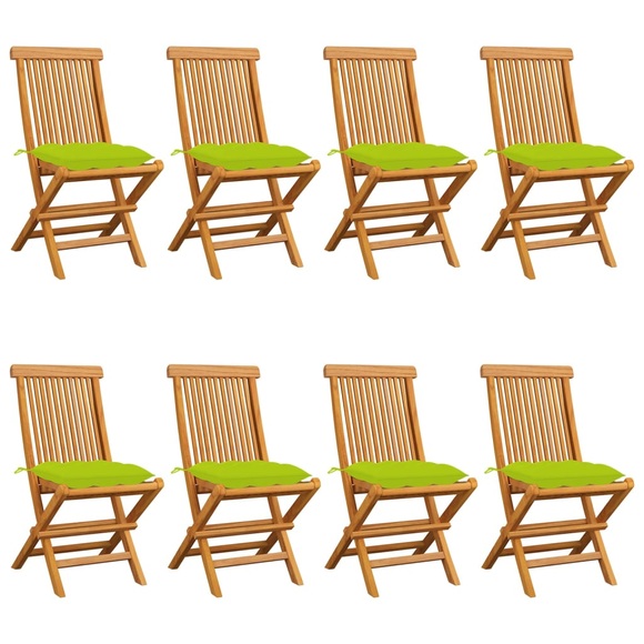 vidaXL Gartenstühle mit Hellgrünen Kissen 8 Stk. Massivholz Teak