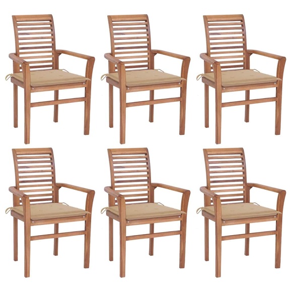 vidaXL Essstühle 6 Stk. mit Beigen Kissen Massivholz Teak