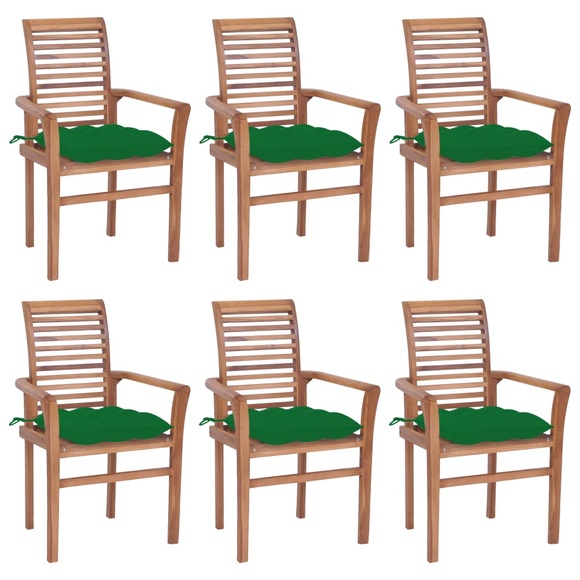vidaXL Essstühle 6 Stk. mit Grünen Kissen Massivholz Teak