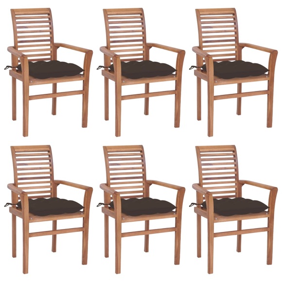 vidaXL Essstühle 6 Stk. mit Taupe Kissen Massivholz Teak