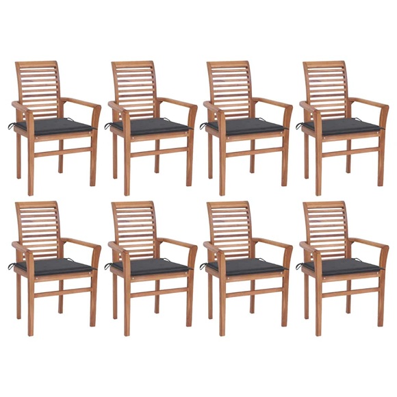 vidaXL Essstühle 8 Stk. mit Anthrazit Kissen Massivholz Teak