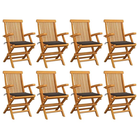 vidaXL Gartenstühle mit Taupe Kissen 8 Stk. Massivholz Teak