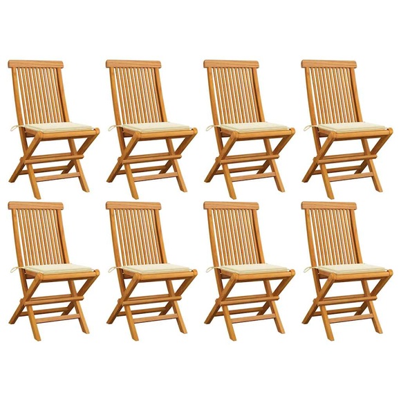 vidaXL Gartenstühle mit Creme Kissen 8 Stk. Massivholz Teak
