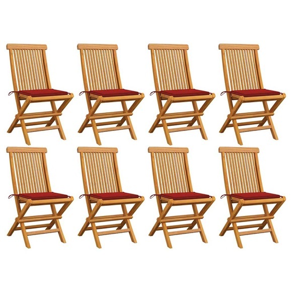 vidaXL Gartenstühle mit Roten Kissen 8 Stk. Massivholz Teak