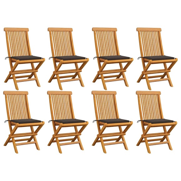 vidaXL Gartenstühle mit Taupe Kissen 8 Stk. Massivholz Teak