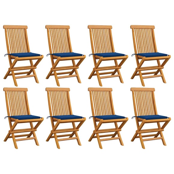 vidaXL Gartenstühle mit Königsblauen Kissen 8 Stk. Massivholz Teak