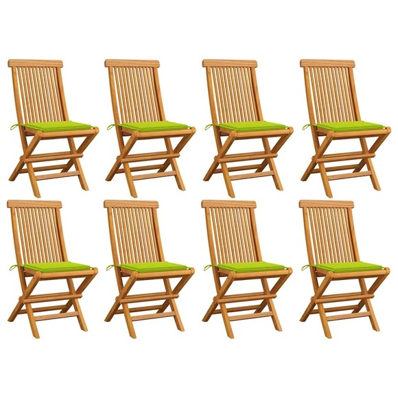 vidaXL Gartenstühle mit Hellgrünen Kissen 8 Stk. Massivholz Teak