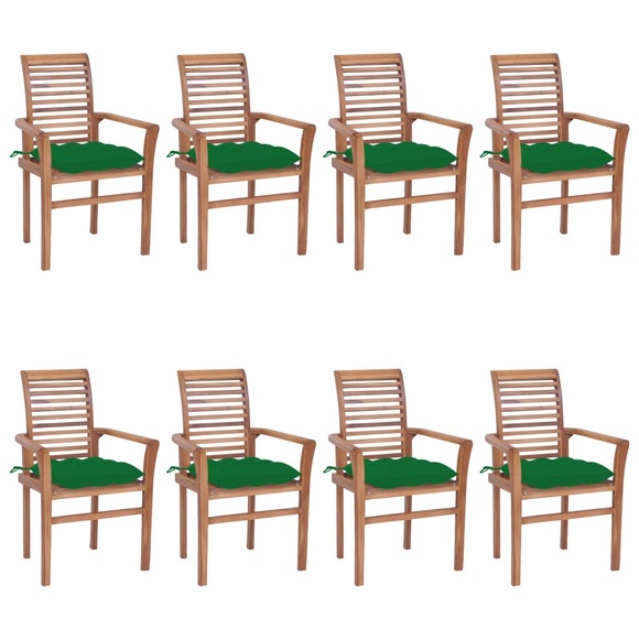 vidaXL Essstühle 8 Stk. mit Grünen Kissen Massivholz Teak