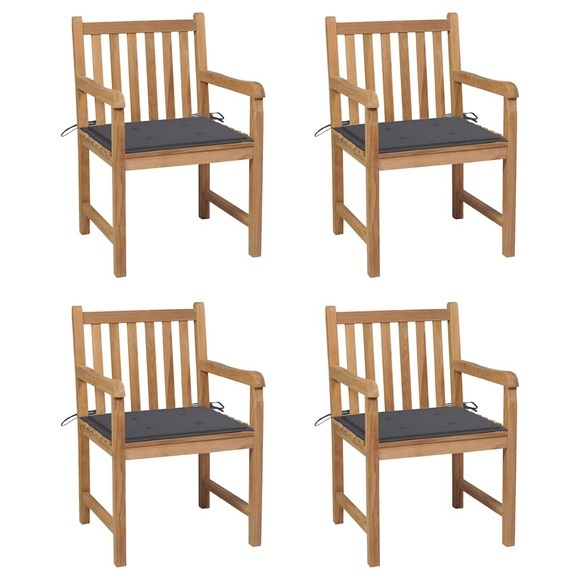 vidaXL Gartenstühle 4 Stk. mit Anthrazit Kissen Massivholz Teak