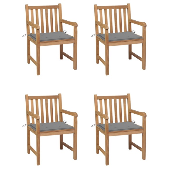 vidaXL Gartenstühle 4 Stk. mit Grauen Kissen Massivholz Teak