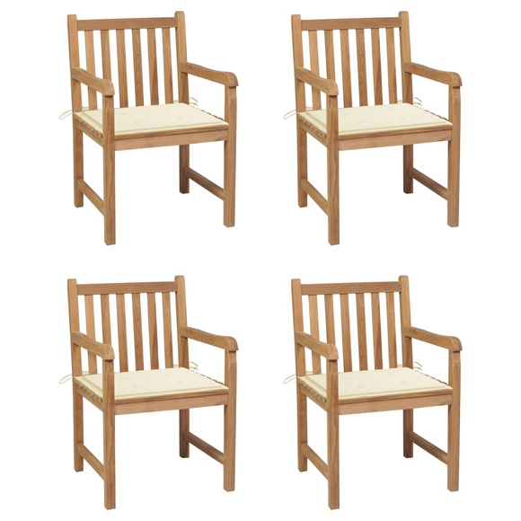 vidaXL Gartenstühle 4 Stk. mit Cremeweißen Kissen Massivholz Teak