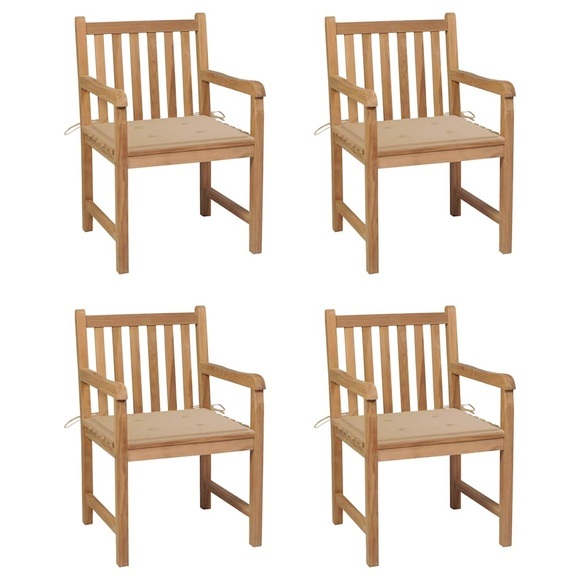 vidaXL Gartenstühle 4 Stk. mit Beigen Kissen Massivholz Teak