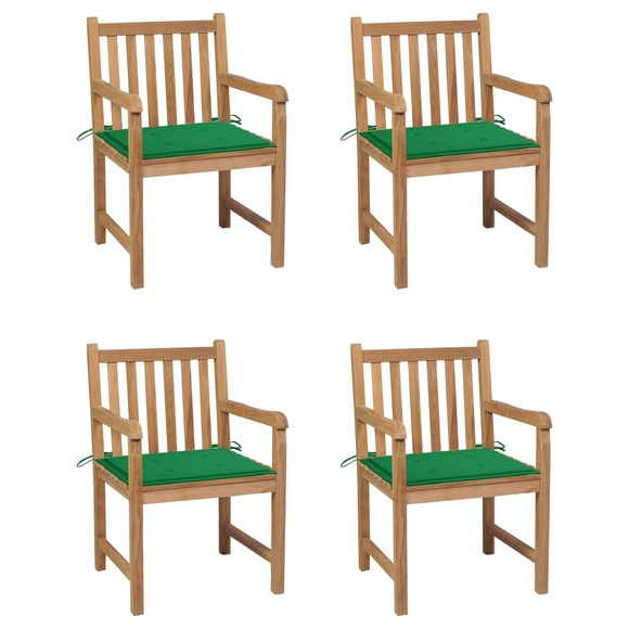 vidaXL Gartenstühle 4 Stk. mit Grünen Kissen Massivholz Teak