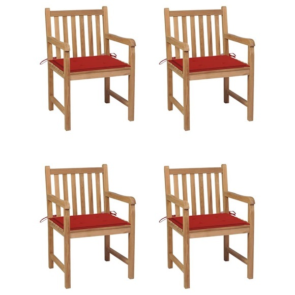 vidaXL Gartenstühle 4 Stk. mit Roten Kissen Massivholz Teak