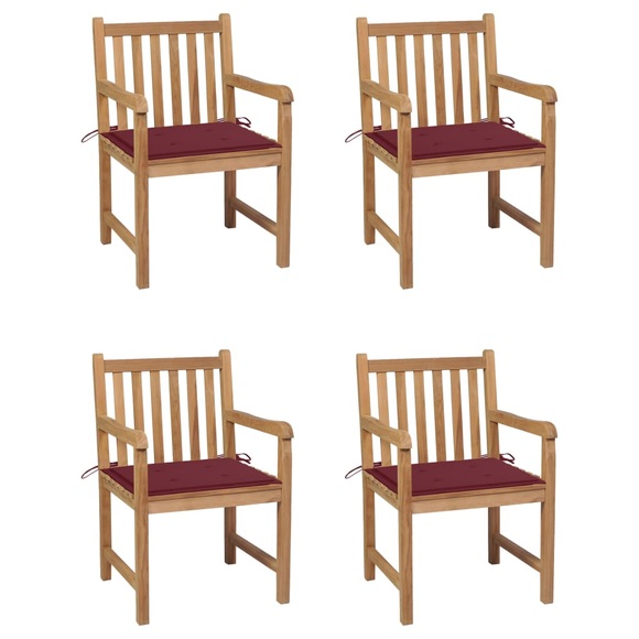 vidaXL Gartenstühle 4 Stk. mit Weinroten Kissen Massivholz Teak