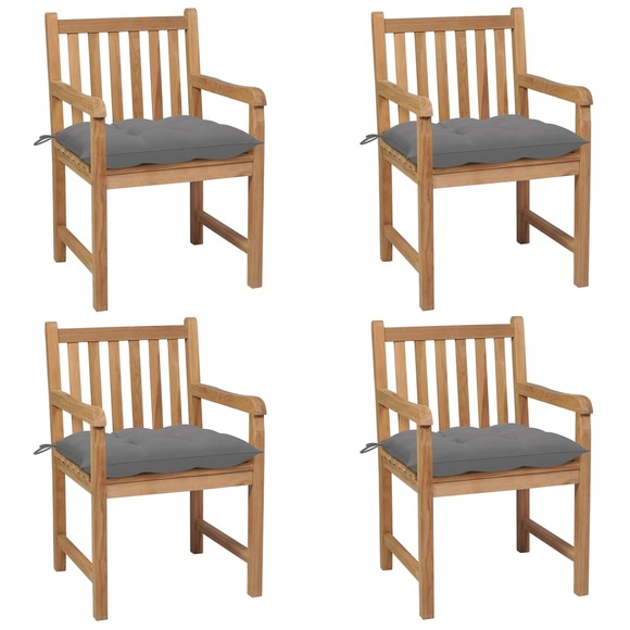 vidaXL Gartenstühle 4 Stk. mit Grauen Kissen Massivholz Teak