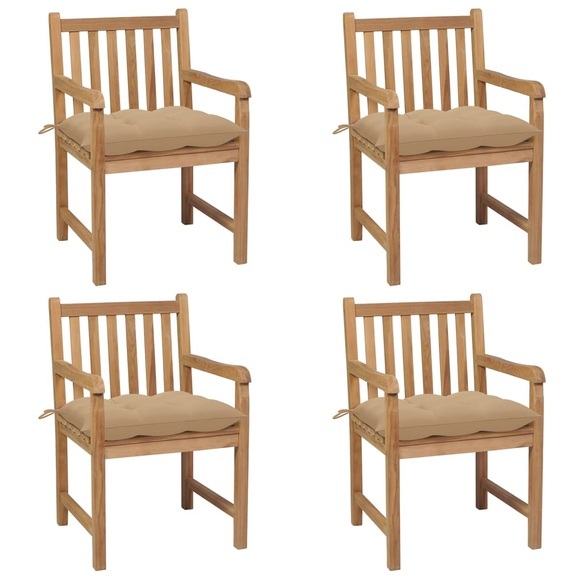 vidaXL Gartenstühle 4 Stk. mit Beigen Kissen Massivholz Teak