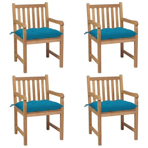 vidaXL Gartenstühle 4 Stk. mit Hellblauen Kissen Massivholz Teak