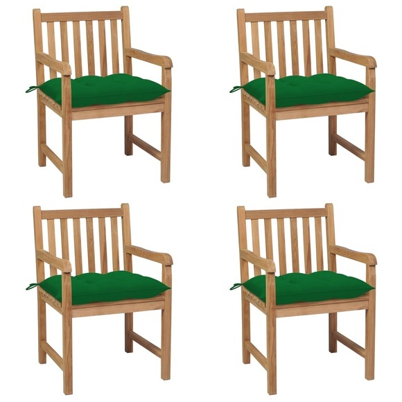 vidaXL Gartenstühle 4 Stk. mit Grünen Kissen Massivholz Teak