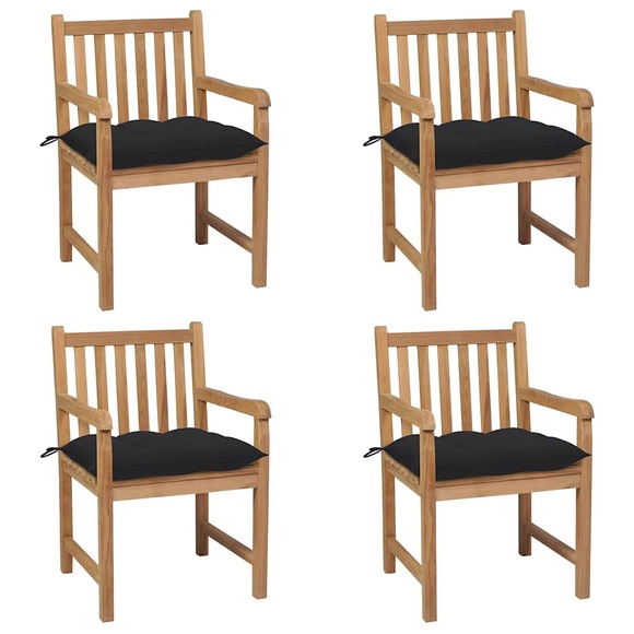 vidaXL Gartenstühle 4 Stk. mit Schwarzen Kissen Massivholz Teak