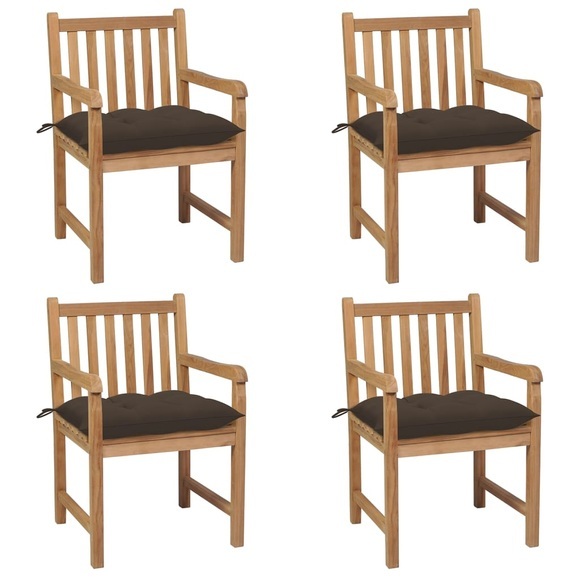 vidaXL Gartenstühle 4 Stk. mit Taupe Kissen Massivholz Teak