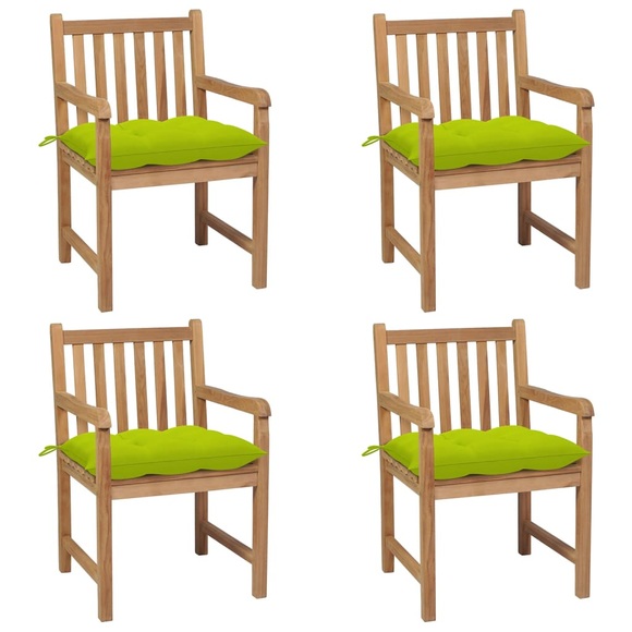 vidaXL Gartenstühle 4 Stk. mit Hellgrünen Kissen Massivholz Teak