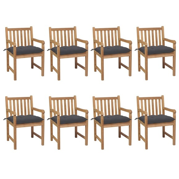 vidaXL Gartenstühle 8 Stk. mit Anthrazit Kissen Massivholz Teak