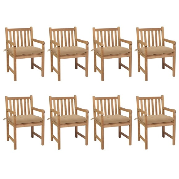 vidaXL Gartenstühle 8 Stk. mit Beigen Kissen Massivholz Teak