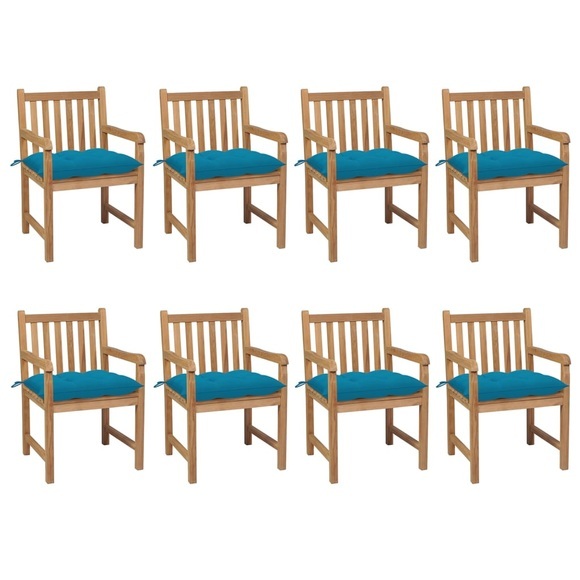 vidaXL Gartenstühle 8 Stk. mit Hellblauen Kissen Massivholz Teak