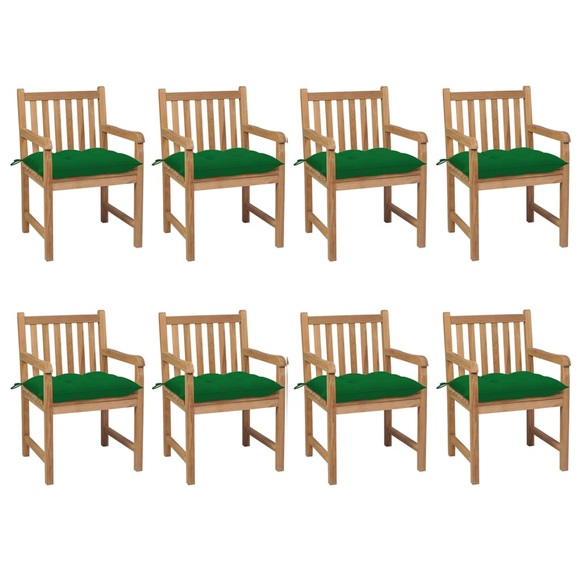 vidaXL Gartenstühle 8 Stk. mit Grünen Kissen Massivholz Teak