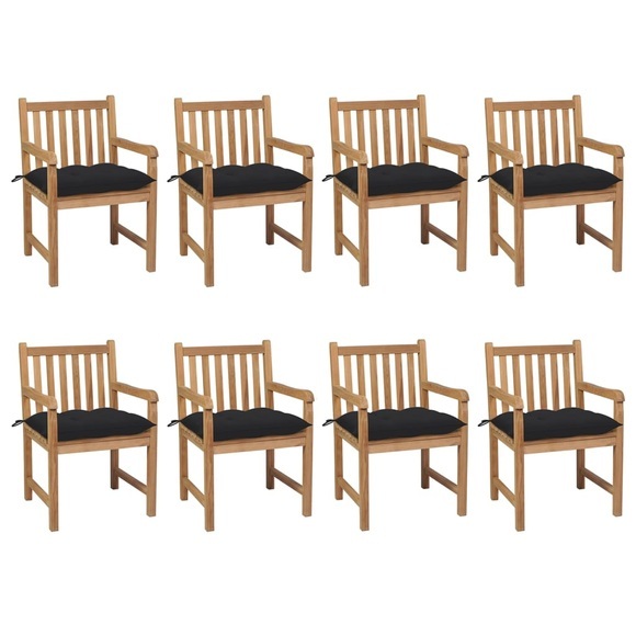 vidaXL Gartenstühle 8 Stk. mit Schwarzen Kissen Massivholz Teak