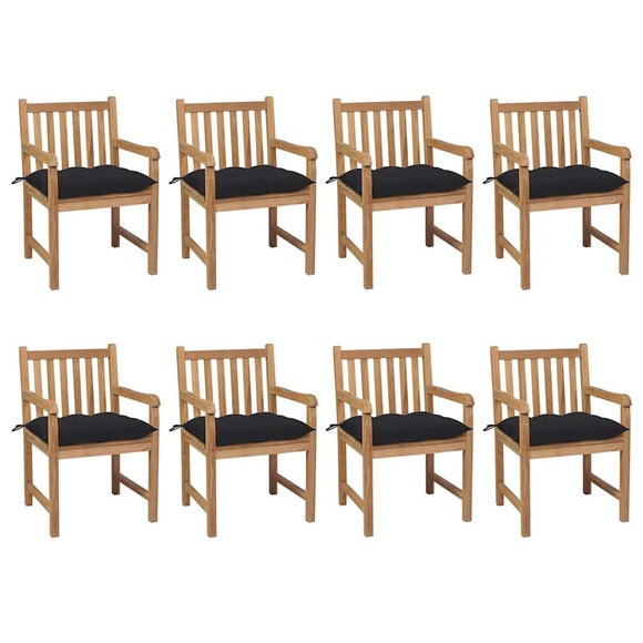 vidaXL Gartenstühle 8 Stk. mit Schwarzen Kissen Massivholz Teak