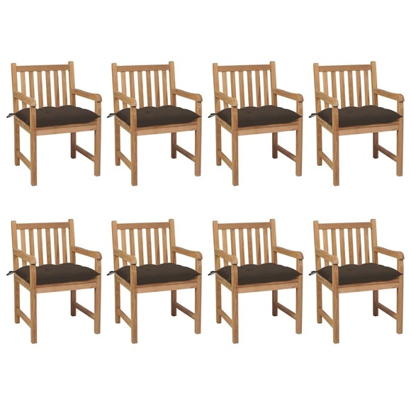 vidaXL Gartenstühle 8 Stk. mit Taupe Kissen Massivholz Teak