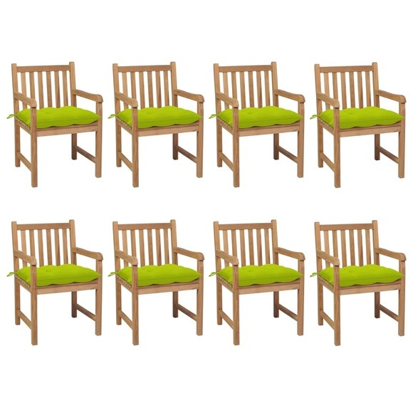 vidaXL Gartenstühle 8 Stk. mit Hellgrünen Kissen Massivholz Teak
