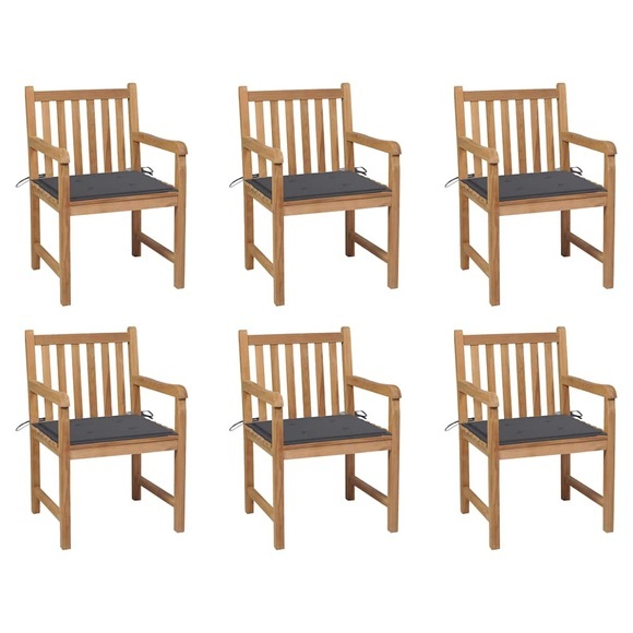 vidaXL Gartenstühle 6 Stk. mit Anthrazit Kissen Massivholz Teak