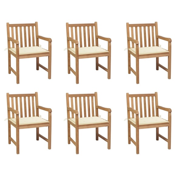 vidaXL Gartenstühle 6 Stk. mit Creme Kissen Massivholz Teak