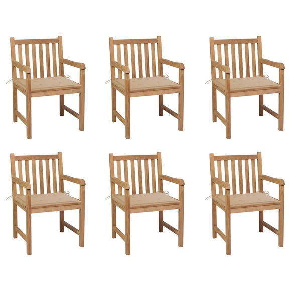 vidaXL Gartenstühle 6 Stk. mit Beigen Kissen Massivholz Teak