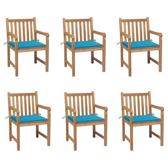 vidaXL Gartenstühle 6 Stk. mit Blauen Kissen Massivholz Teak