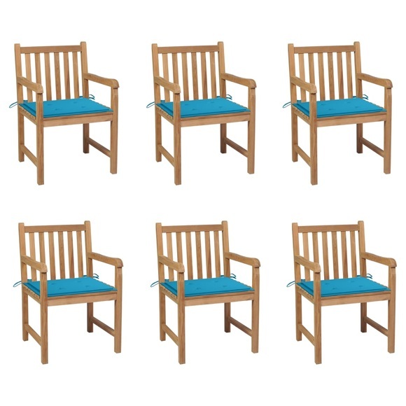 vidaXL Gartenstühle 6 Stk. mit Blauen Kissen Massivholz Teak
