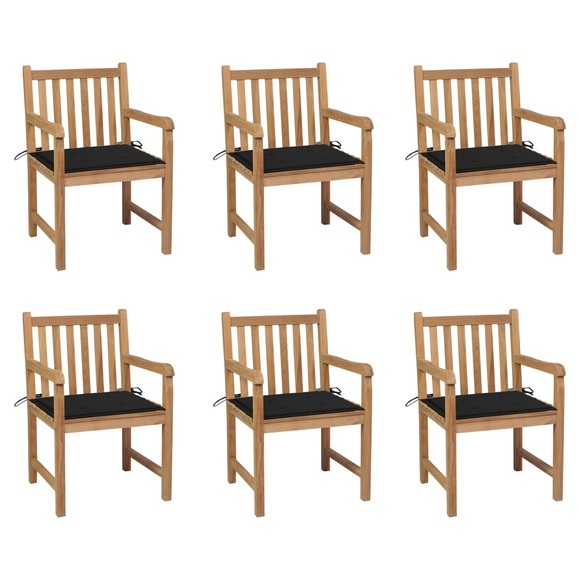 vidaXL Gartenstühle 6 Stk. mit Schwarzen Kissen Massivholz Teak