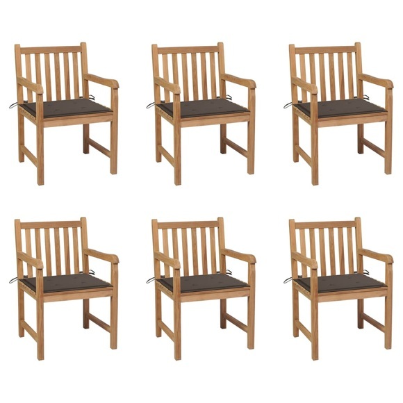 vidaXL Gartenstühle 6 Stk. mit Taupe Kissen Massivholz Teak