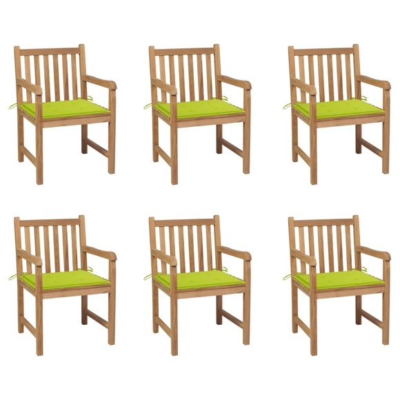 vidaXL Gartenstühle 6 Stk. mit Hellgrünen Kissen Massivholz Teak