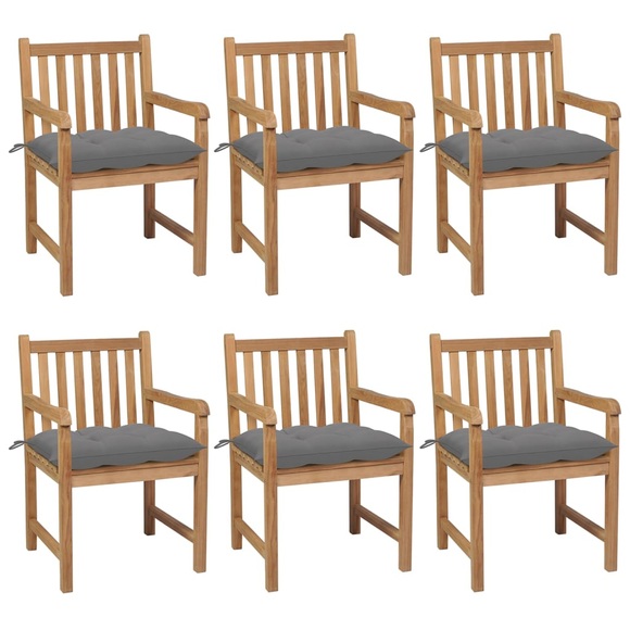 vidaXL Gartenstühle 6 Stk. mit Grauen Kissen Massivholz Teak