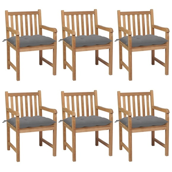vidaXL Gartenstühle 6 Stk. mit Grauen Kissen Massivholz Teak