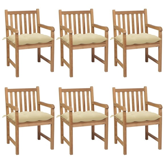 vidaXL Gartenstühle 6 Stk. mit Cremeweißen Kissen Massivholz Teak