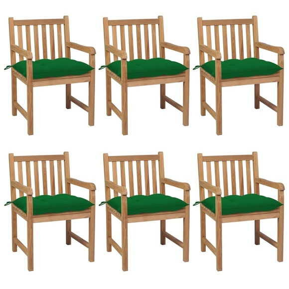 vidaXL Gartenstühle 6 Stk. mit Grünen Kissen Massivholz Teak
