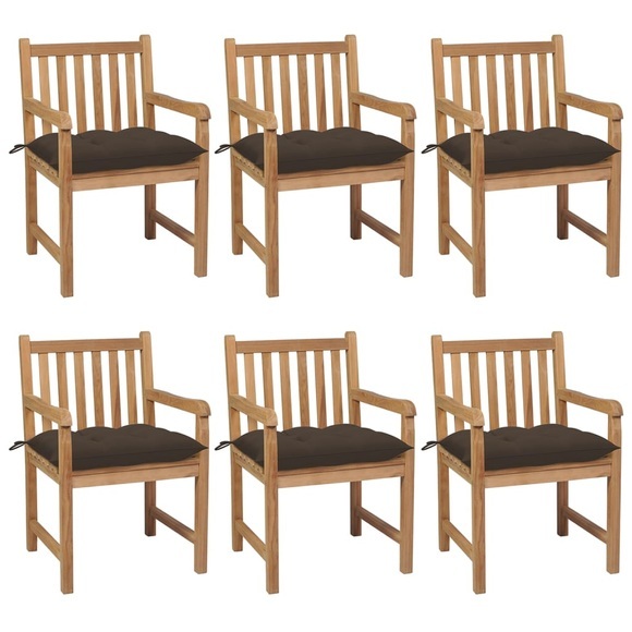 vidaXL Gartenstühle 6 Stk. mit Taupe Kissen Massivholz Teak
