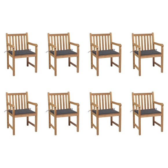 vidaXL Gartenstühle 8 Stk. mit Anthrazit Kissen Massivholz Teak