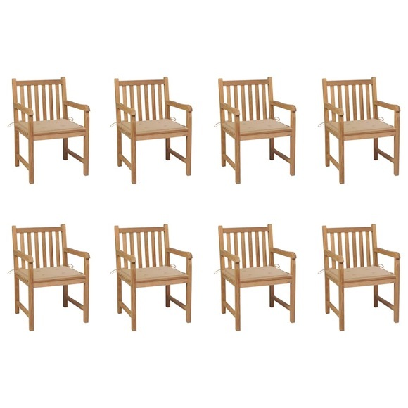 vidaXL Gartenstühle 8 Stk. mit Beigen Kissen Massivholz Teak