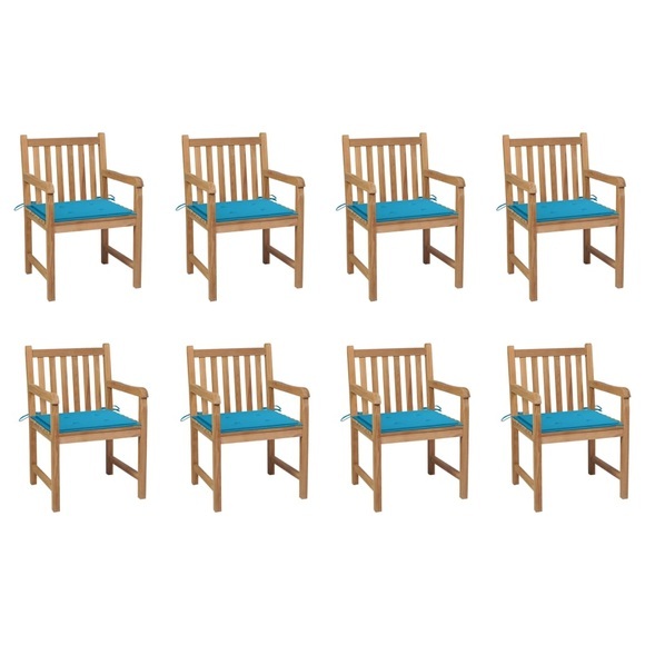 vidaXL Gartenstühle 8 Stk. mit Blauen Kissen Massivholz Teak